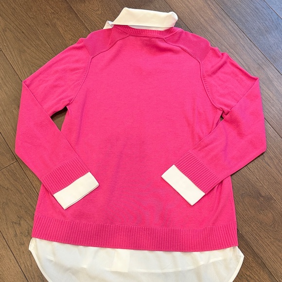 Issac Mizrahi Women's Layered Pink V-Neck Sweater with White Collar Small - Picture 7 of 9